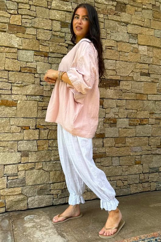 Mimi Pillow Cotton Batwing Blouse Rose 